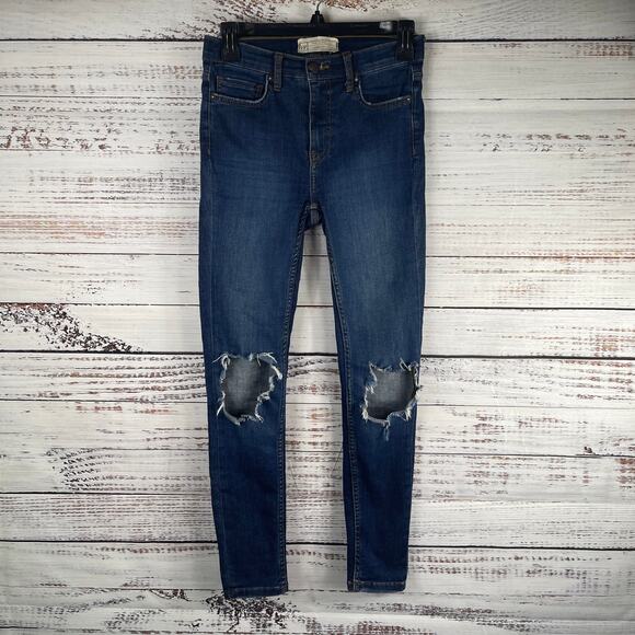 Free People Denim - Free People Women's Busted Knee Skinny Fit Jeans Blue Size 26